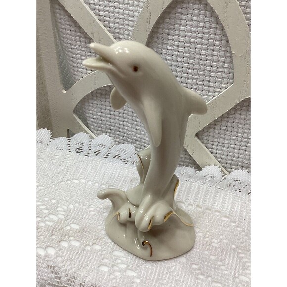 Beautiful Lenox Porcelain Dolphin Porpoise Figurine Sculpture Statue Gold Trim - Picture 3 of 10